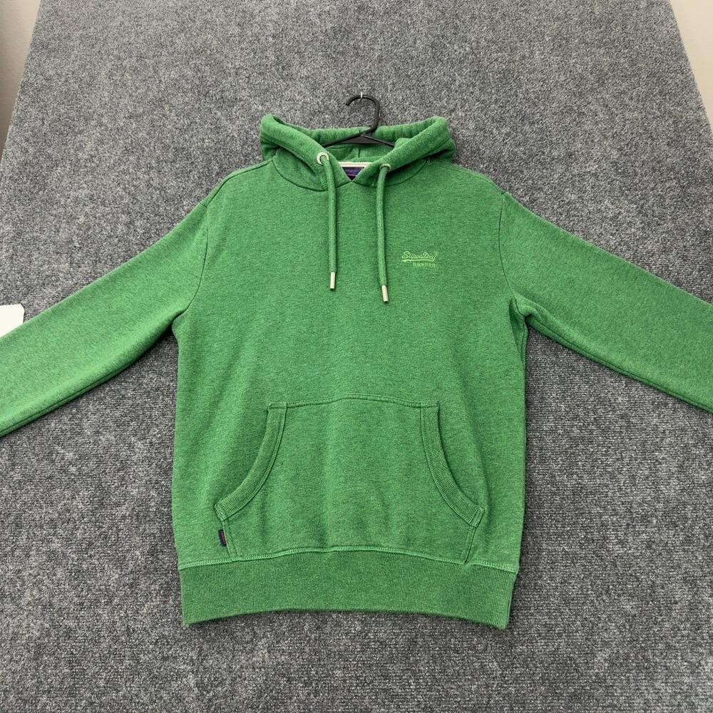 Superdry Hoodie Men M Green Cotton Blend Embroidered Logo Pullover Casual Street